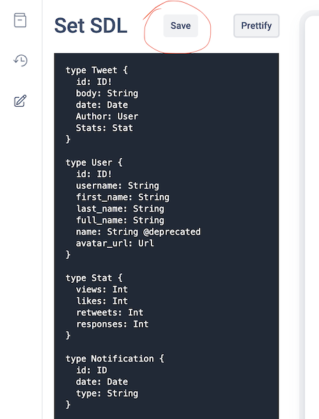 set schema and click save