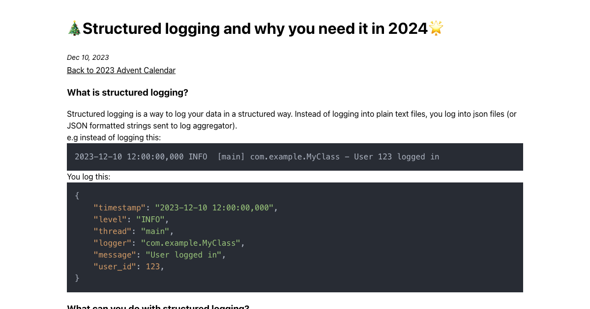 🎄Structured logging and why you need it in 2024🌟