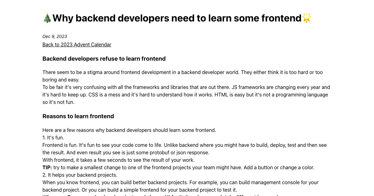 🎄Why backend developers need to learn some frontend🌟