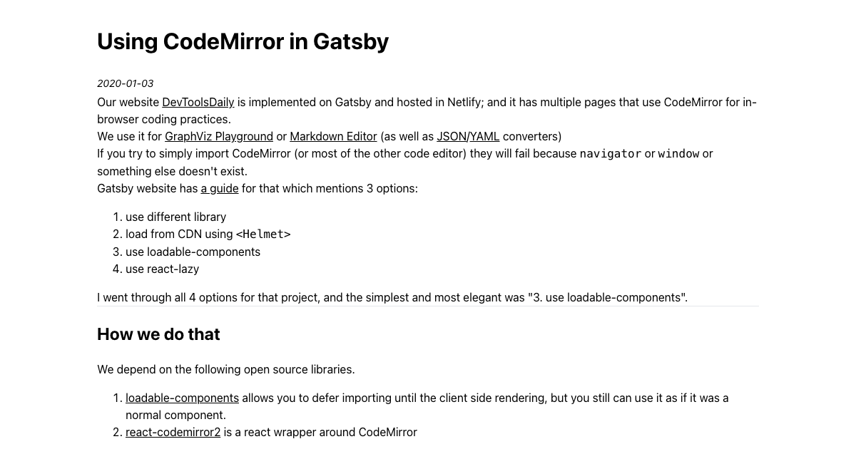 Using CodeMirror in Gatsby