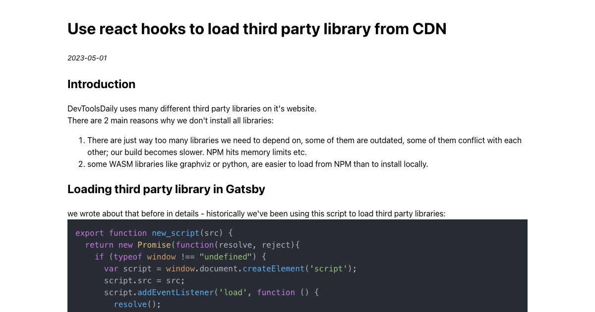 Use react hooks to load third party library from CDN