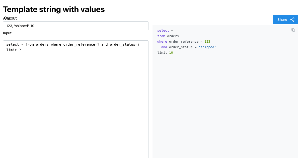 Template string with values