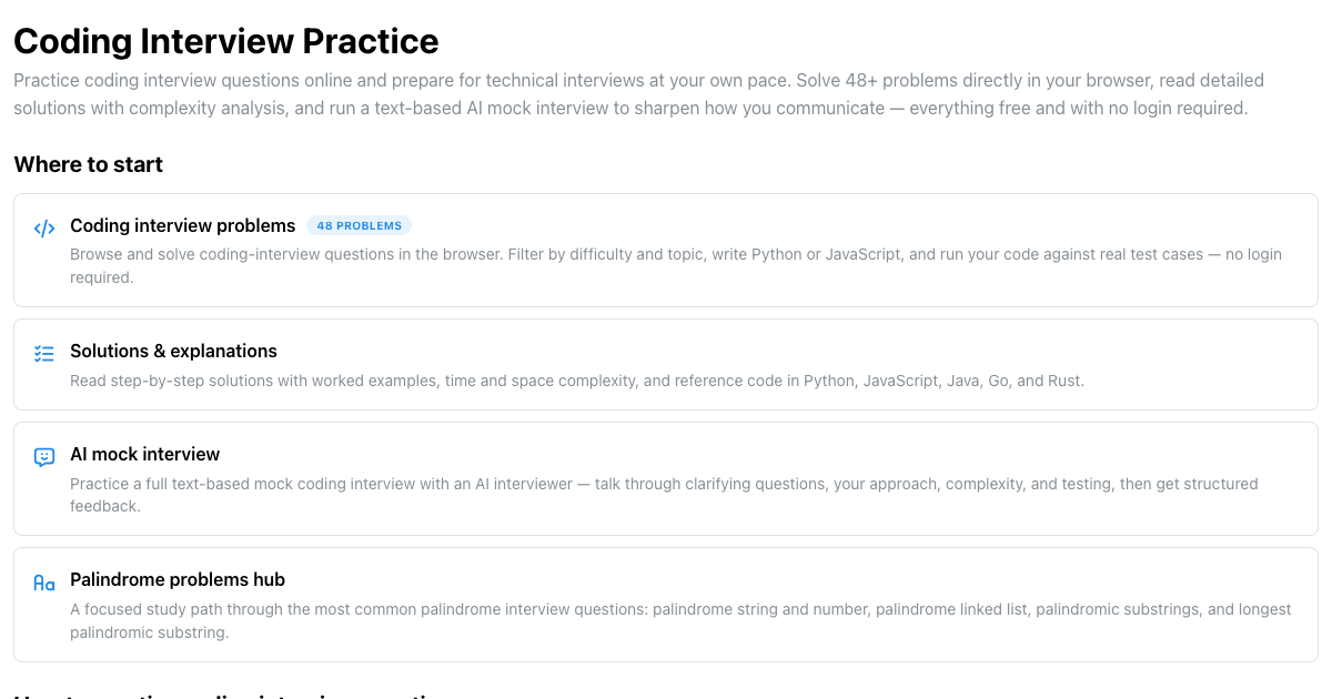 Coding Interview Practice — Interview Prep by DevToolsDaily
